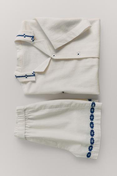 4-10 YEARS/ EMBROIDERED PYJAMAS - Ecru / Marl by Zara
