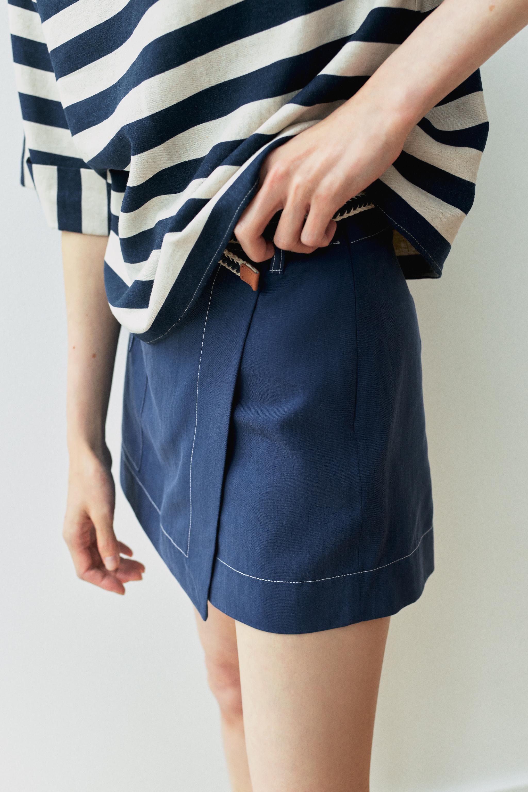 ベルト付きクロスオーバーキュロット - インディゴブルー | ZARA
