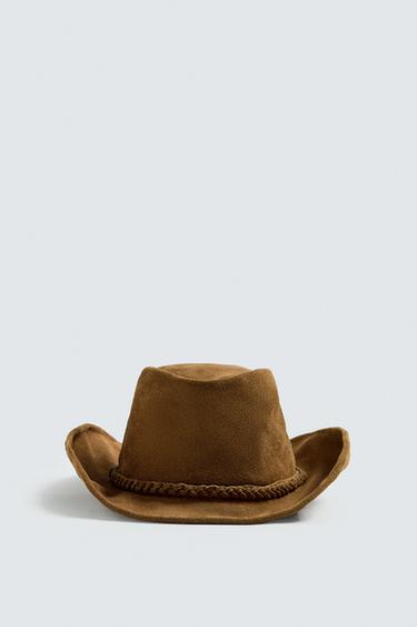 CHAPEAU EN CUIR DAIM - Tabac de Zara - Image 4