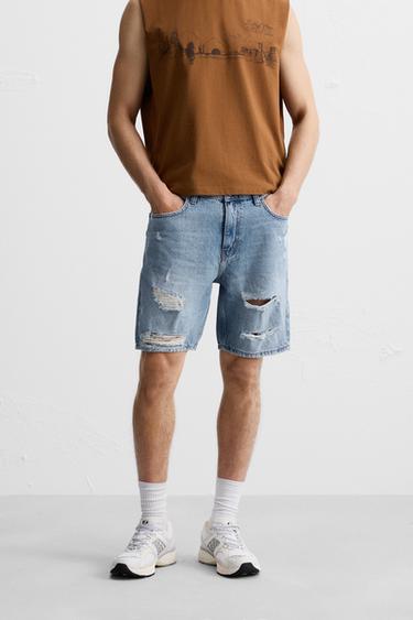 BERMUDA DENIM ROTOS - Azul medio de Zara