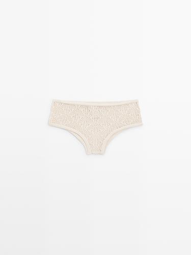 Zara Cotton blend culottes with openwork detail - Ecru
