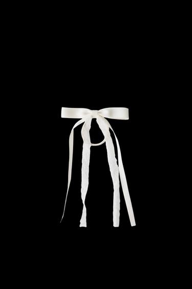 Zara LACE AND PLAIN BOW BOBBY PIN HAIR TIE - Ecru - Image 0
