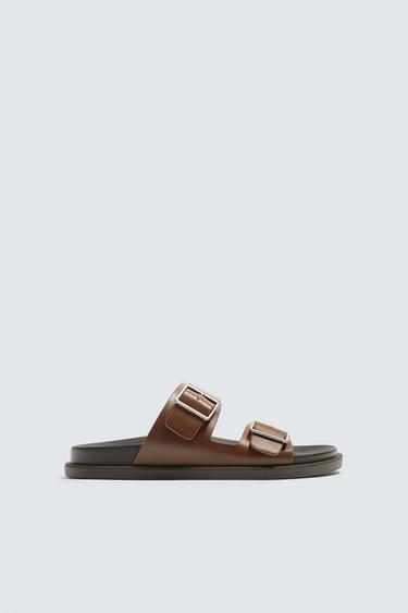 Zara DOUBLE STRAP SANDALS - Dark tan