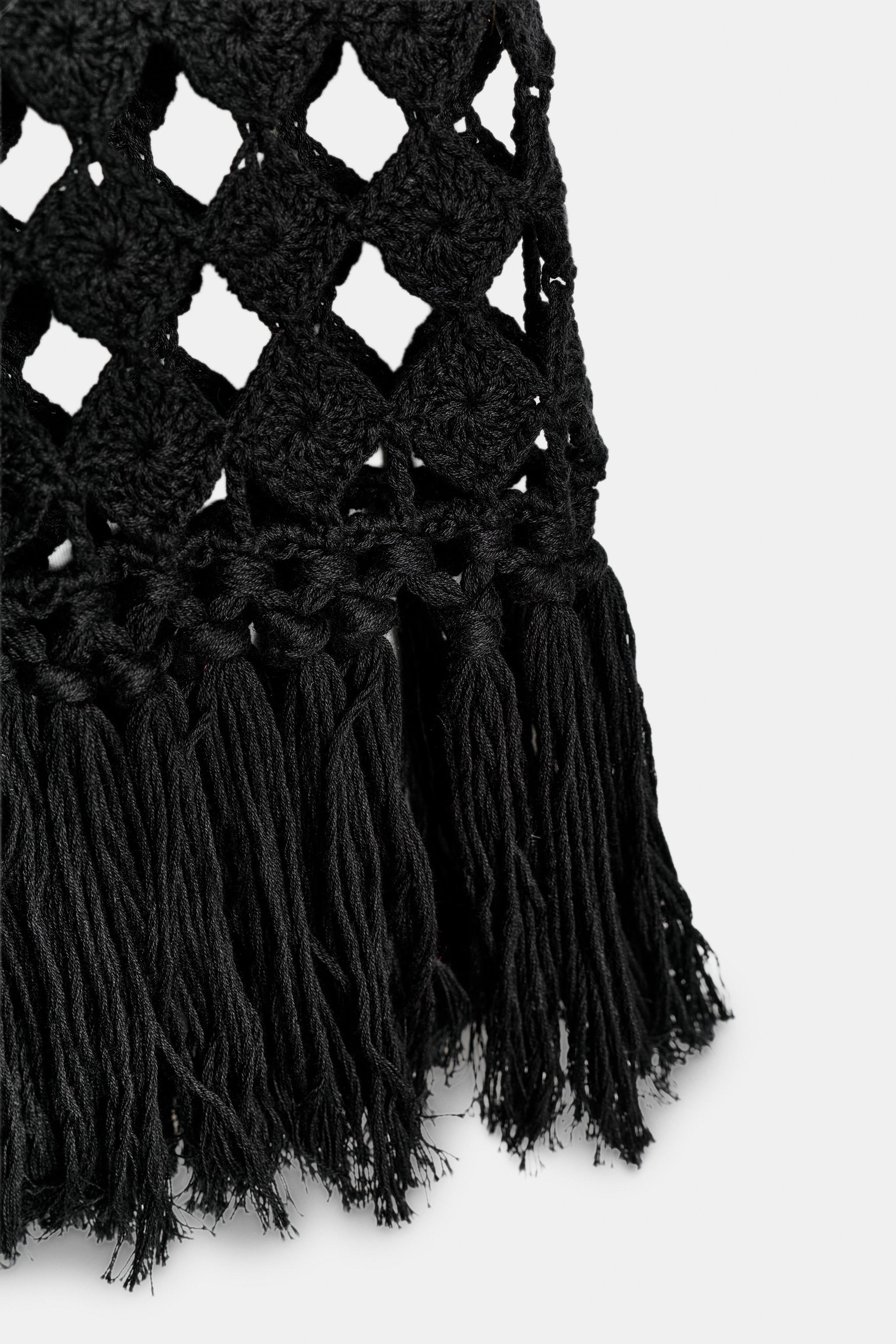 FRINGED CROCHET KNIT DRESS