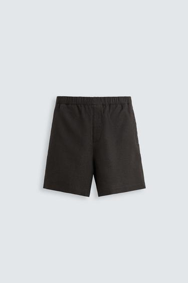 Zara 100% LINEN BERMUDA SHORTS - Anthracite grey