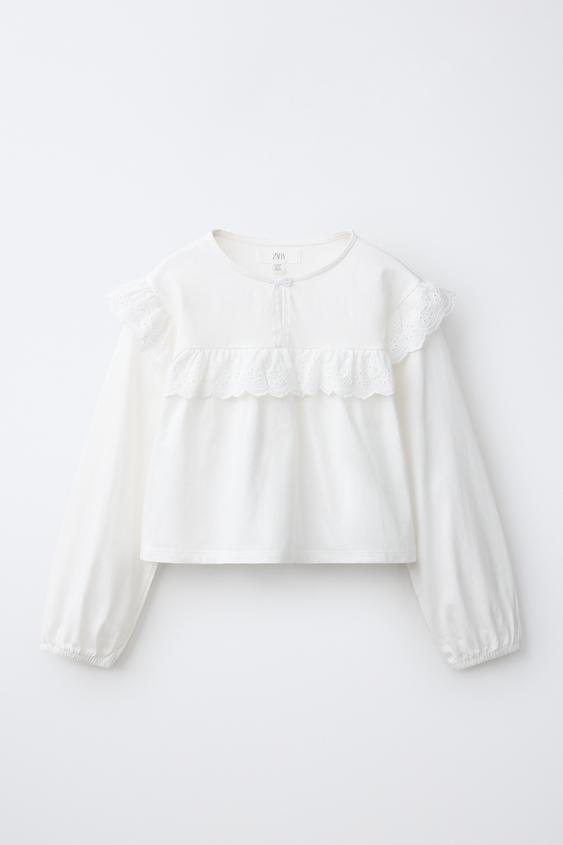 CAMISETA BORDADO SUIZO - Blanco de Zara - Imagen 0