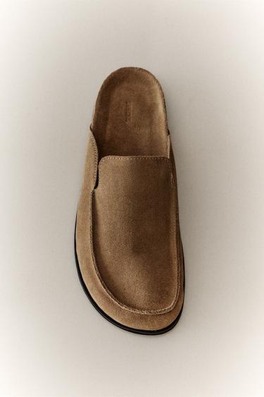 LEATHER MULE CLOG SLIPPERS - Taupe Grey by Zara
