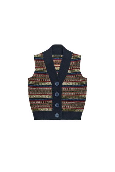 JACQUARD KNIT WOOL BLEND WAISTCOAT
