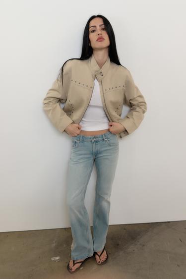WASHED EFFECT JACKET WITH STUDS - Light beige by Zara