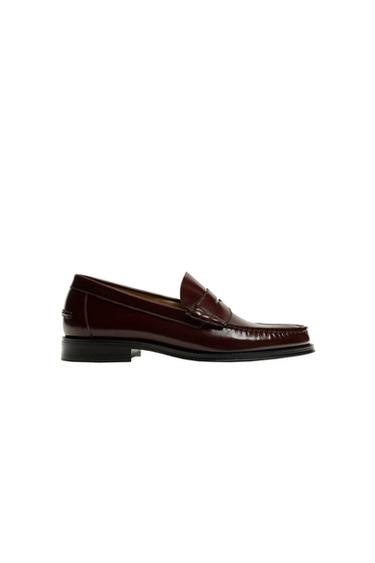 LEATHER PENNY LOAFERS - Burgundy Red by Zara