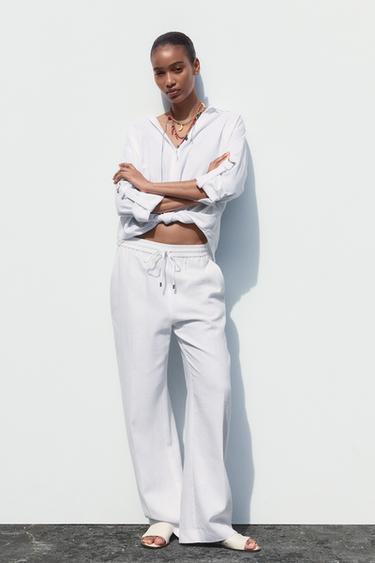 Zara LINEN BLEND STRAIGHT PANTS - Oyster-white