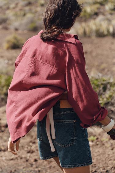 CHEMISE OVERSIZE AVEC LIN - Grenat de Zara - Image 4
