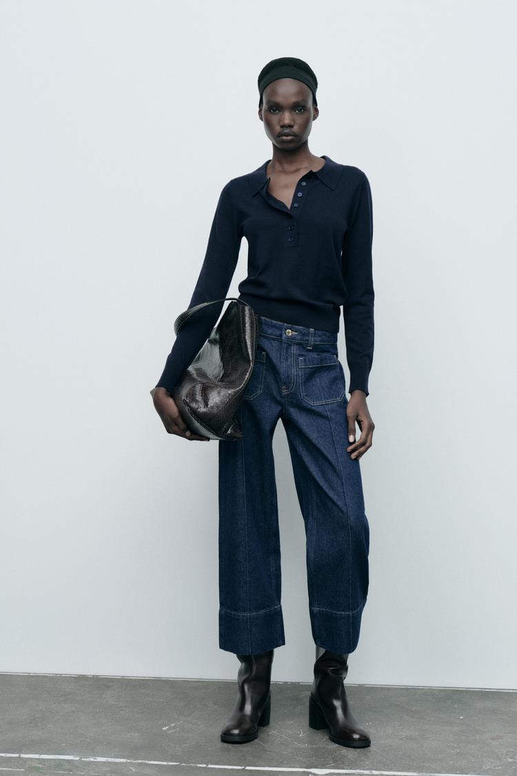 Zara Jeans Z1975 Zara Wide Leg Cropped Pants HIGH-WAISTED BELTED