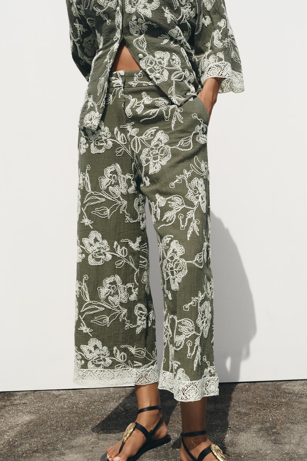 GUIPURE HEM EMBROIDERED PANTS