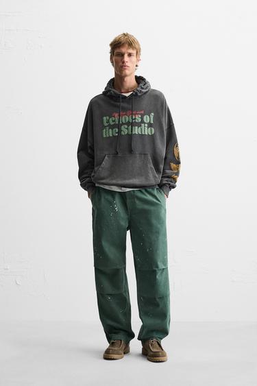 SUDADERA CAPUCHA ESTAMPADOS - Antracita oscuro de Zara - Imagen 0