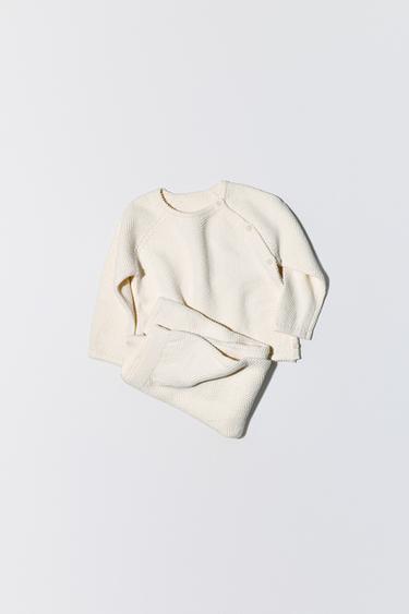 TRUI EN BROEK SET KATOEN ZIJDE TEXTUUR - Ecru van Zara