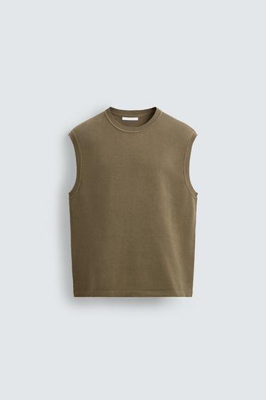 KNITTED TEXTURED VEST - Olive green by Zara