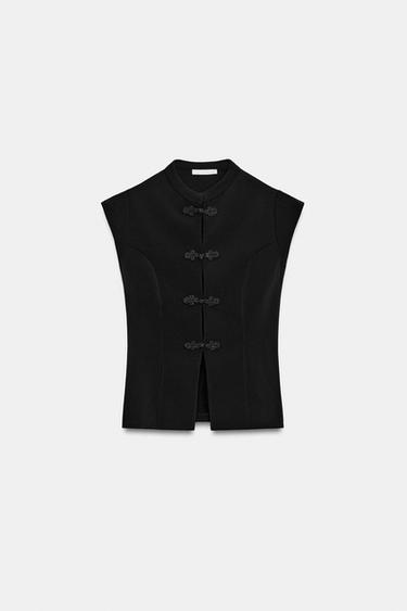 STRETCH TOP WITH FROG FASTENING - Black by Zara - Image 6