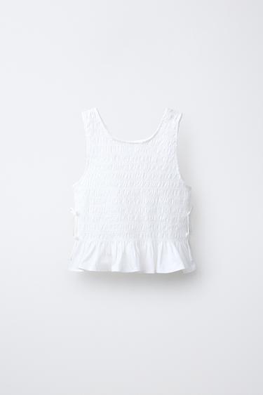 TOP WITH ELASTICATED BOWS - White by Zara