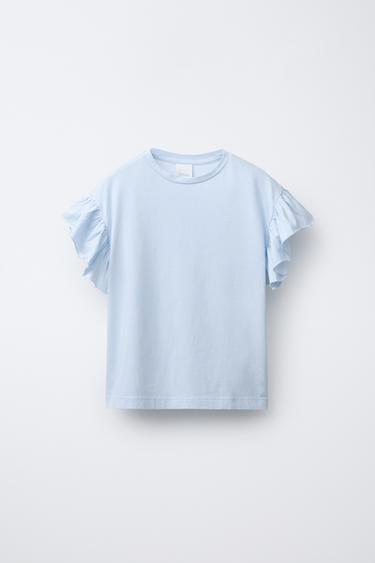 CAMISETA MANGA VOLANTES - Celeste de Zara