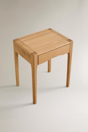 OAK BEDSIDE TABLE WITH DRAWER - Light beige by Zara