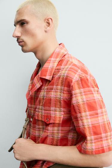 CHEMISE RELAXED FIT À CARREAUX - Orange de Zara - Image 4