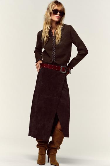 CARDIGAN WITH INTERWOVEN TRIMS - Brown by Zara - Image 0