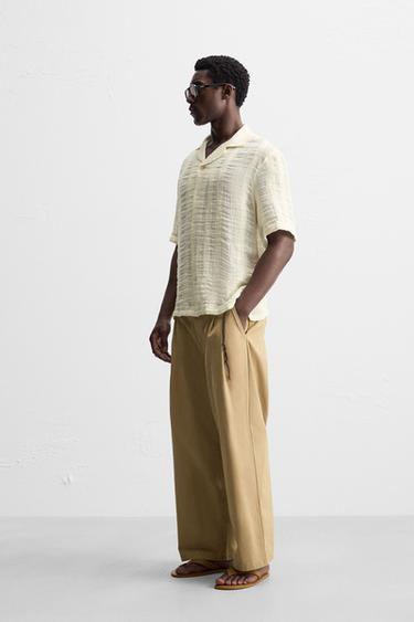 COTTON-LINEN JACQUARD SHIRT - Ecru by Zara - Image 3