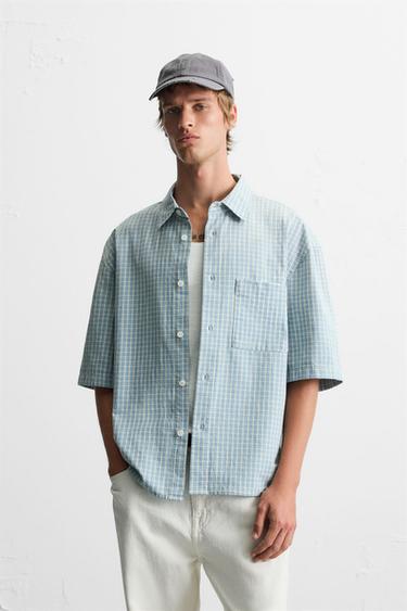 RELAXED FIT CHECK SHIRT - Blue/White by Zara