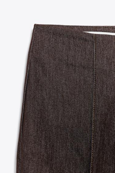 CONTRAST STITCH SEAM DETAIL FLARE TROUSERS - Brown by Zara - Image 7