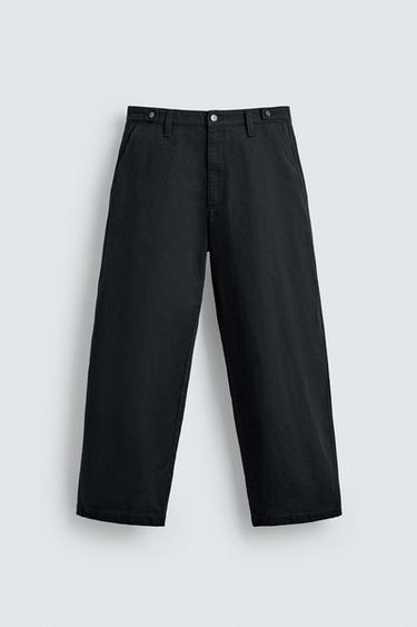 Zara 寬鬆版型寬管長褲 - 黑色