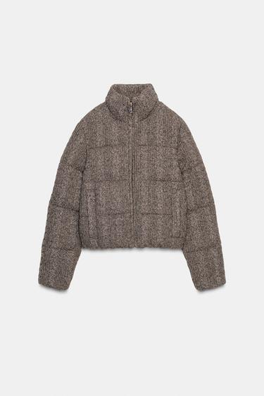 QUILTED BOMBER JACKET WITH CABLE KNIT AND THERMAL INSULATION - Grey by Zara