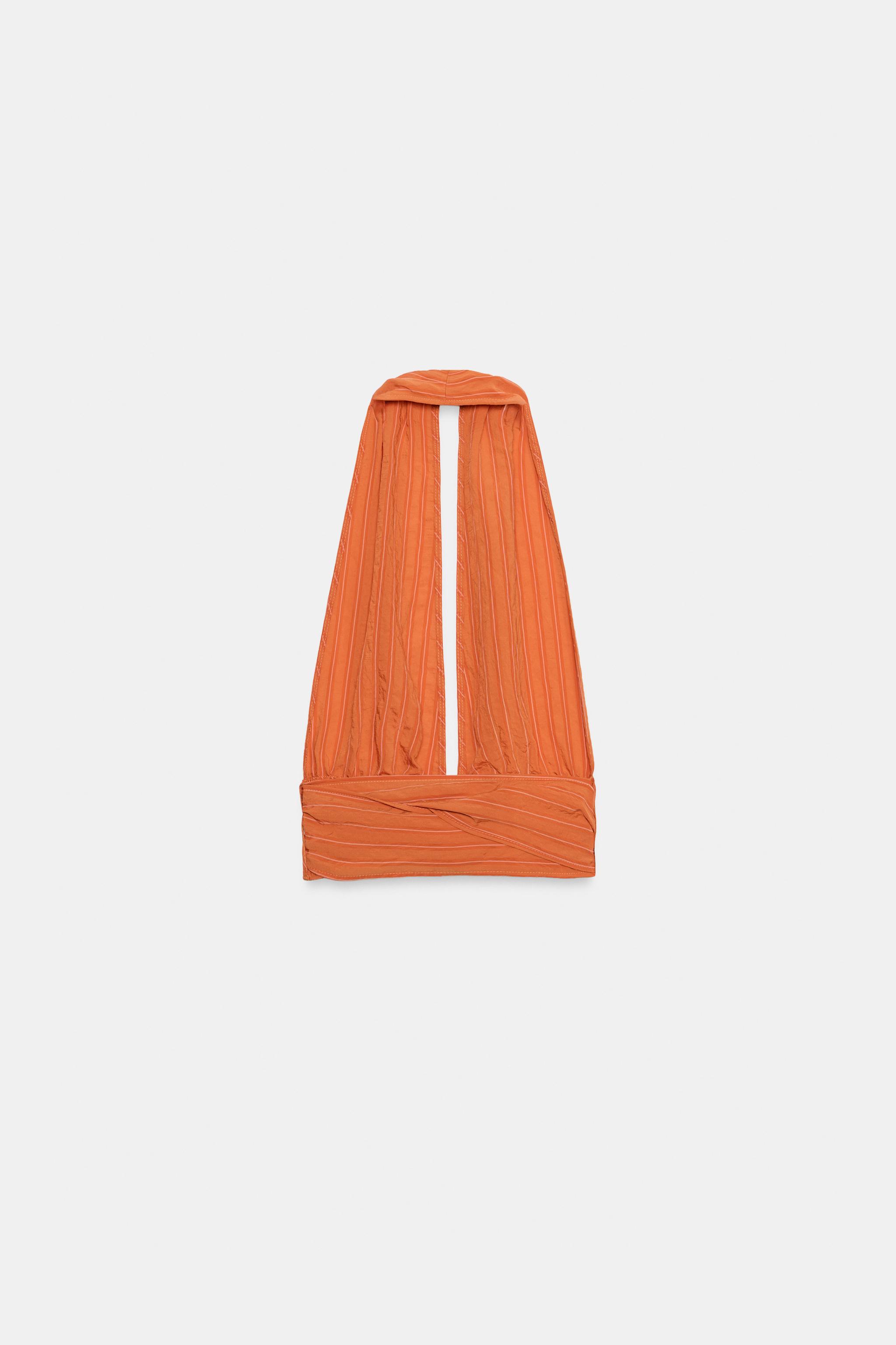 Zara ÇİZGİLİ BAĞCIKLI DÖKÜMLÜ HALTER TOP görsel 5