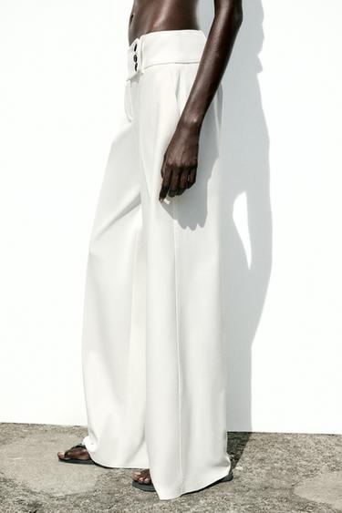WIDE-LEG TROUSERS WITH CROSSOVER WAIST - Ecru by Zara - Image 4