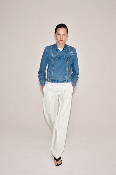ZW COLLECTION DENIM JACKET WITH SHOULDER PADS - Faded blue by Zara