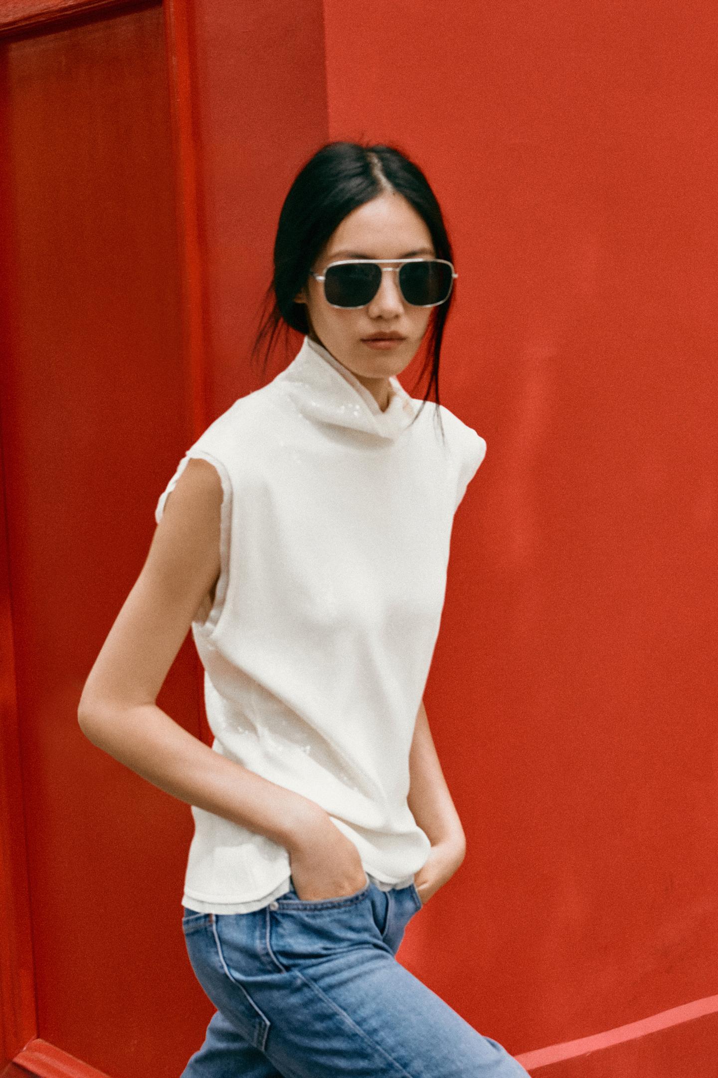 Женский топ Zara Sequin Knit Top, цвет: Белый — фото 7