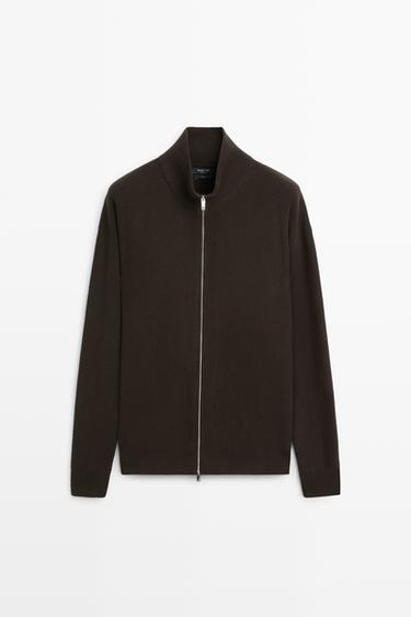 100% cotton ribbed knit cardigan — Brown marl 1