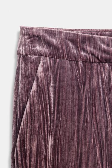Zara VELVET WIDE LEG PANTS - Mauve