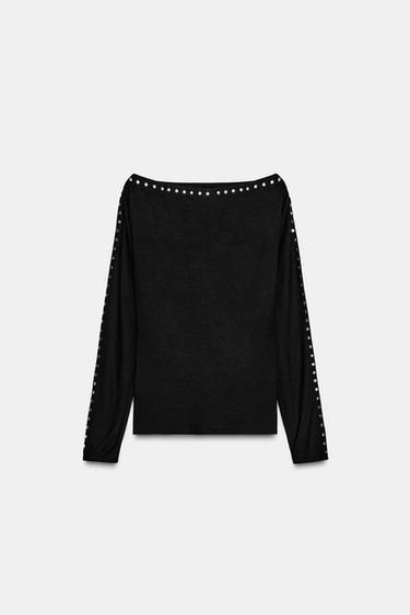 T-SHIRT COM TACHAS E MANGA MORCEGO - Preto da Zara