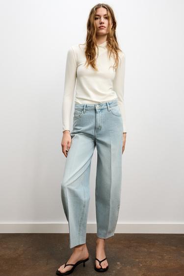 Zara ZW COLLECTION TAPERED MID-RISE JEANS - Light blue