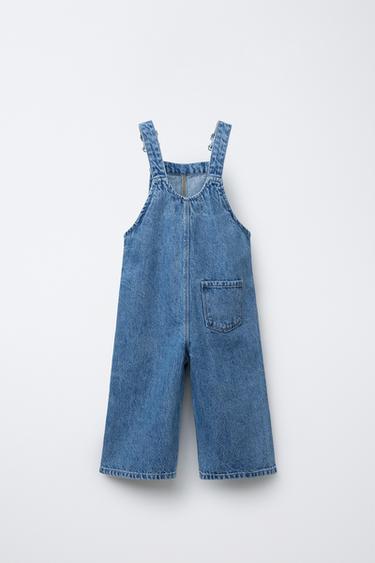 WAVY AND FLORAL EMBROIDERED DENIM DUNGAREES - Blue by Zara - Image 1