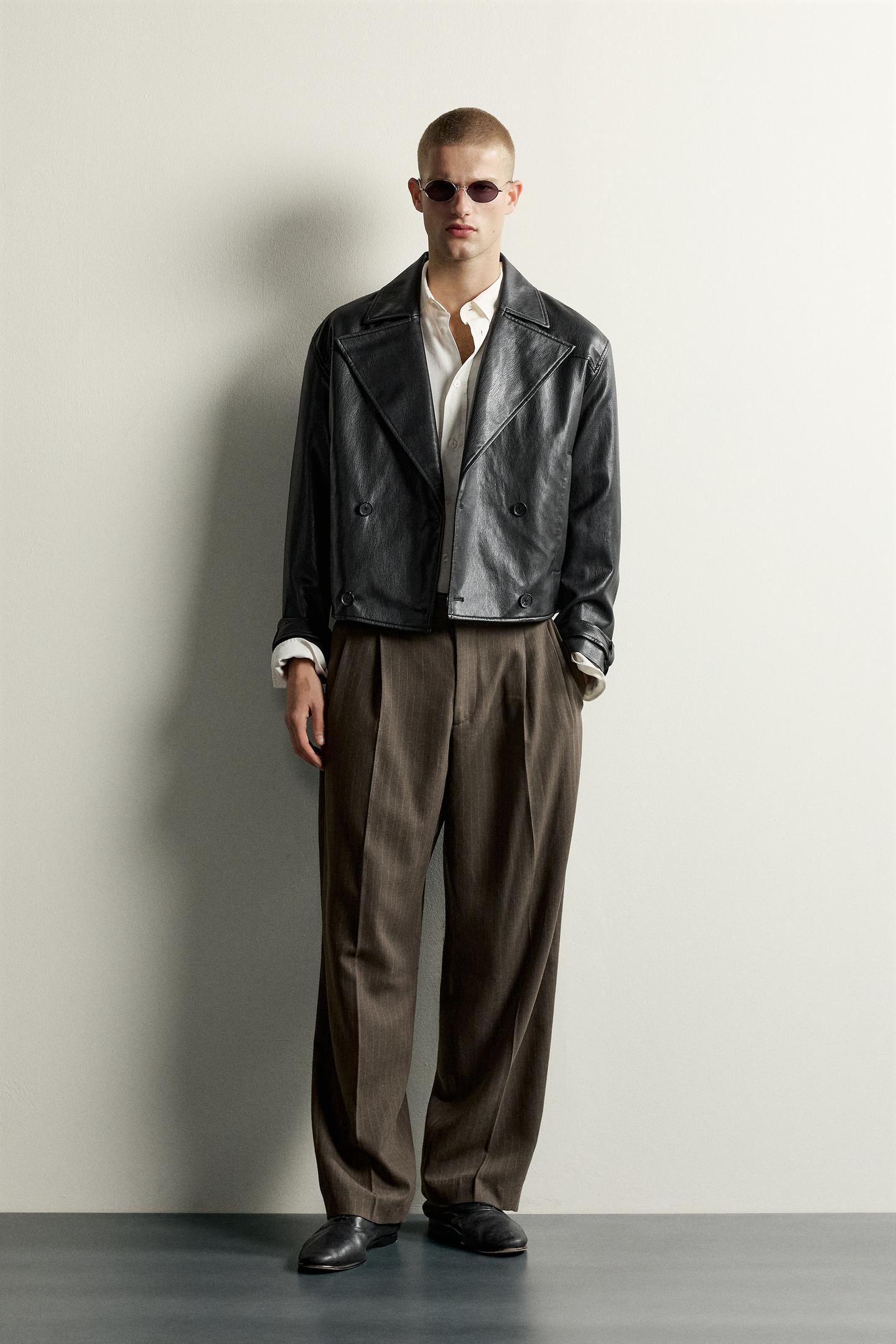 Мужская куртка Zara Cropped Faux Leather, цвет: Чёрный