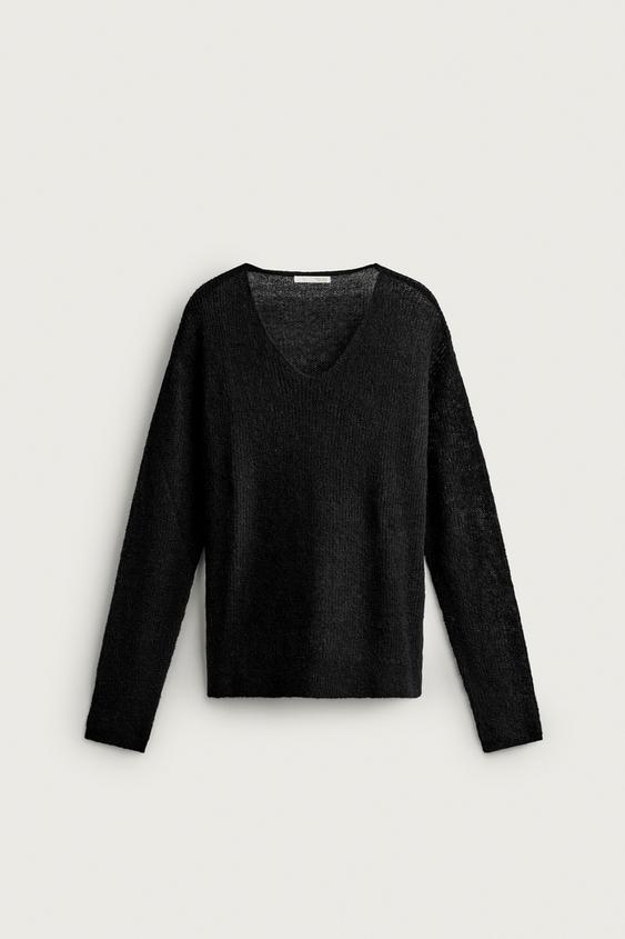 PULL COL EN V TEXTURÉ - Noir de Zara - Image 6