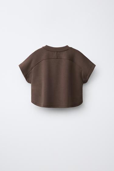 CONTRAST TRIM T-SHIRT WITH MODAL BLEND - Brown by Zara - Image 1