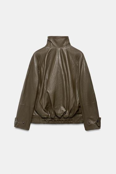 ZW COLLECTION LIMITED EDITION OVERSIZE LEATHER JACKET - Mid-green by Zara