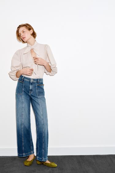JEANS Z1975 CULOTTE SHTRAT I LARTË QEPJE DEKORATIVE - E kaltër nga Zara