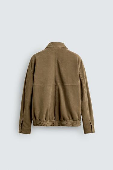 BLOUSON EN CUIR DAIM - Vert olive de Zara - Image 7