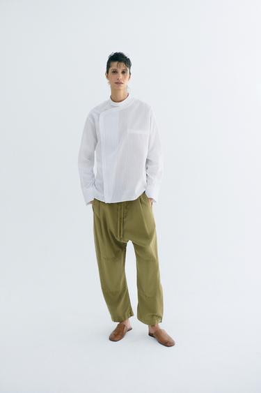 Zara ZW COLLECTION BIB FRONT SHIRT - White / Navy