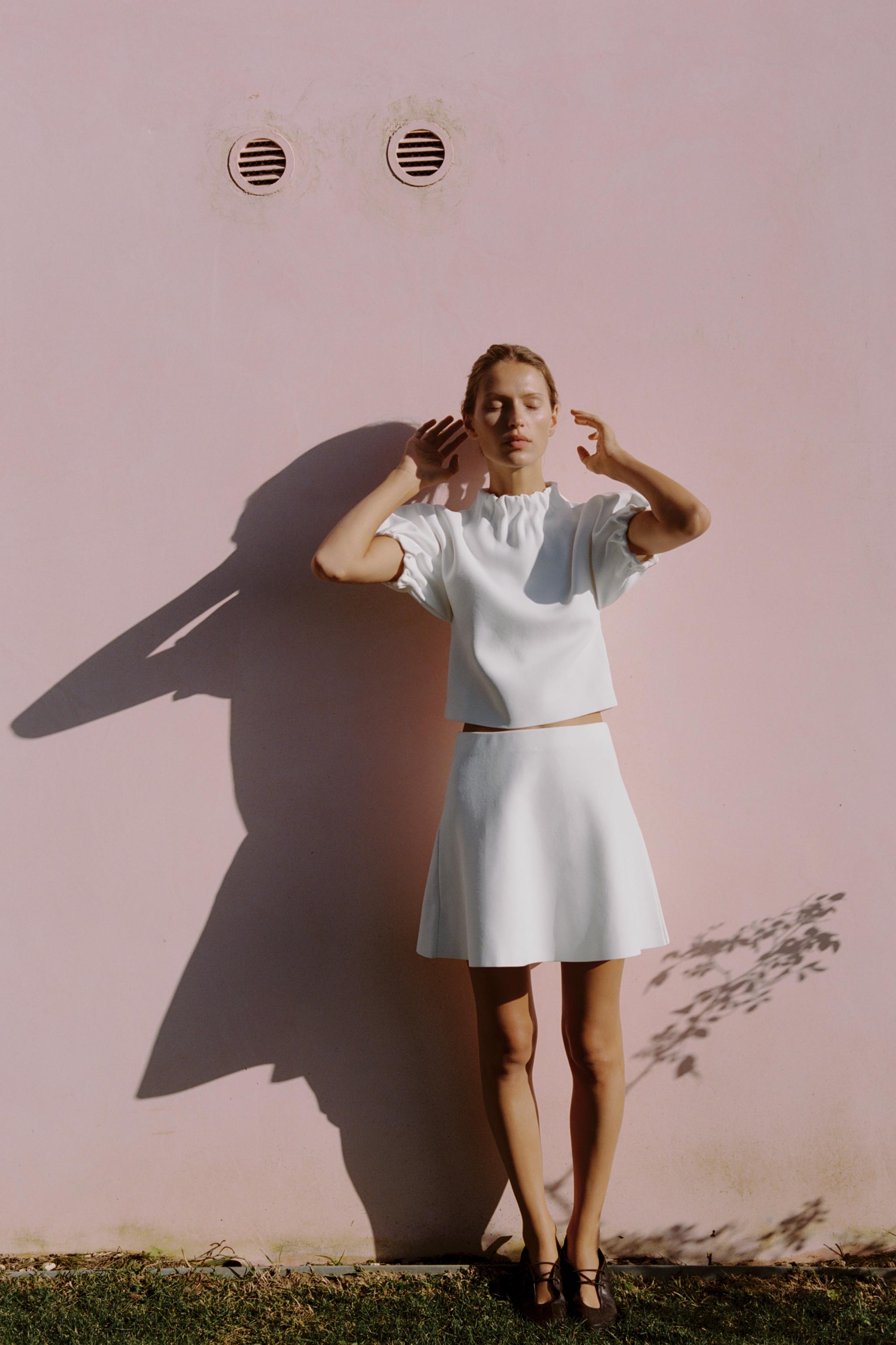 ギャザーニットトップス - ホワイト | ZARA Japan / 日本