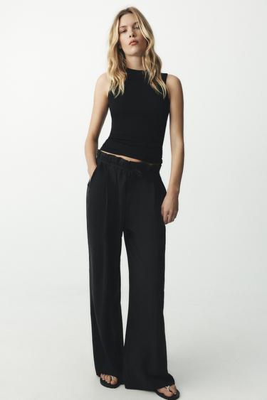 CALÇA FLUIDA CÓS ELÁSTICO - Preto da Zara
